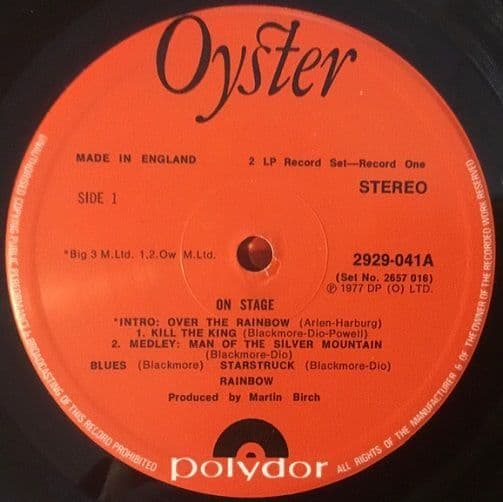 RAINBOW On Stage Vinyl Record LP Oyster 1977